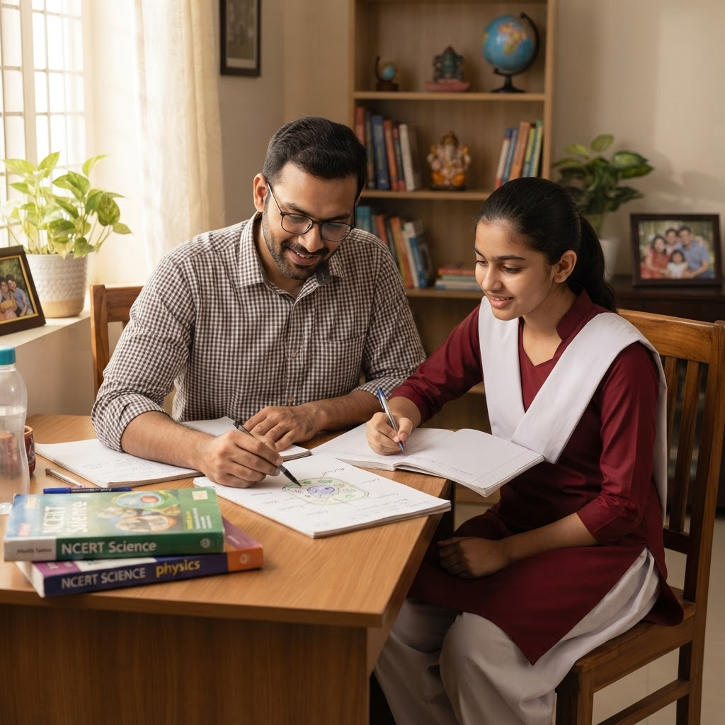A home tutor explaining a concept to a student during a one-to-one session
